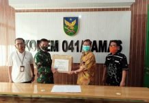 500 Masker Bantuan Satgas BUMN Bengkulu Disalurkan ke Korem